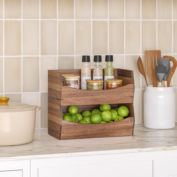 2-Piece Stackable Acacia Bin Set