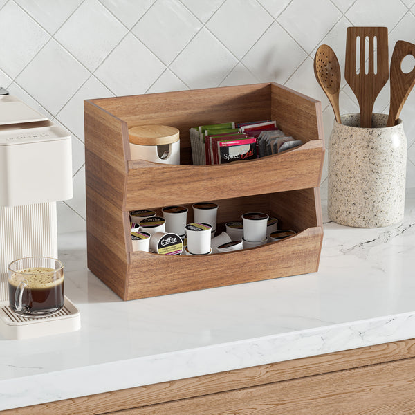 2-Piece Stackable Acacia Bin Set