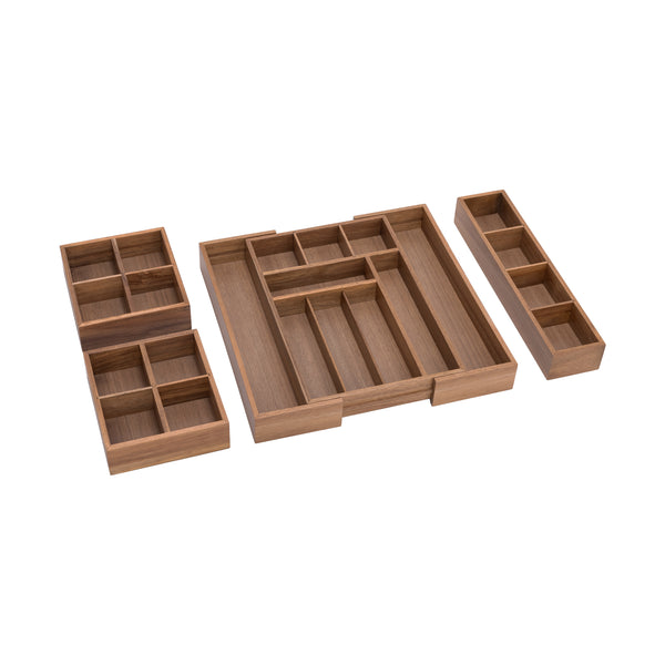 4-Piece Acacia Expandable Drawer Organizer and Box Set