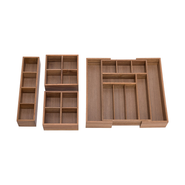 4-Piece Acacia Expandable Drawer Organizer and Box Set