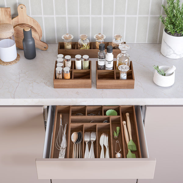 4-Piece Acacia Expandable Drawer Organizer and Box Set