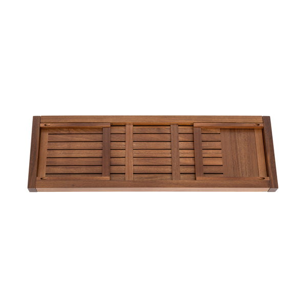 A rectangular wooden tray with a slatted top, shown from above on a plain white background.