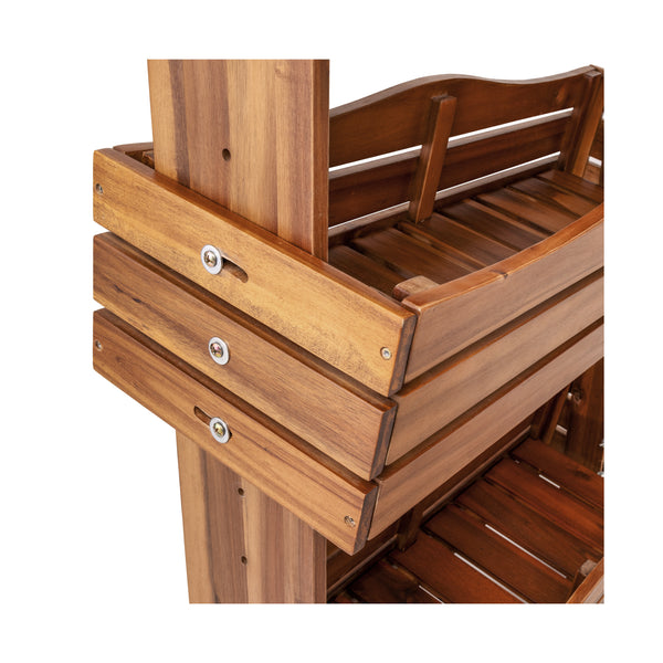 Close up of a tilted tier on the acacia planter