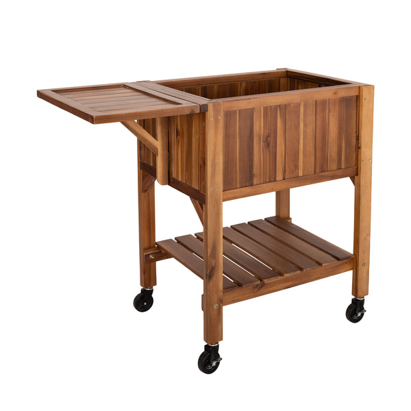 Acacia wood raised garden planter on a white background
