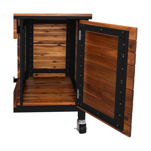 HOME Outdoor Acacia Wood Mobile Potting Bench