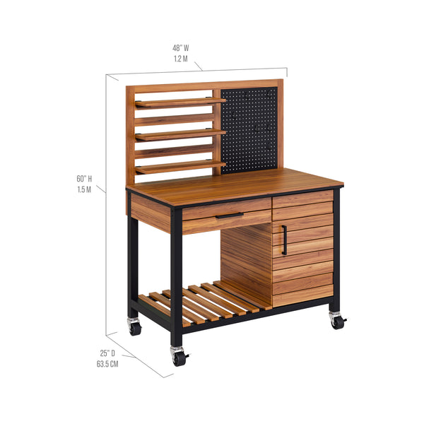 HOME Outdoor Acacia Wood Mobile Potting Bench