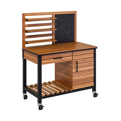 HOME Outdoor Acacia Wood Mobile Potting Bench