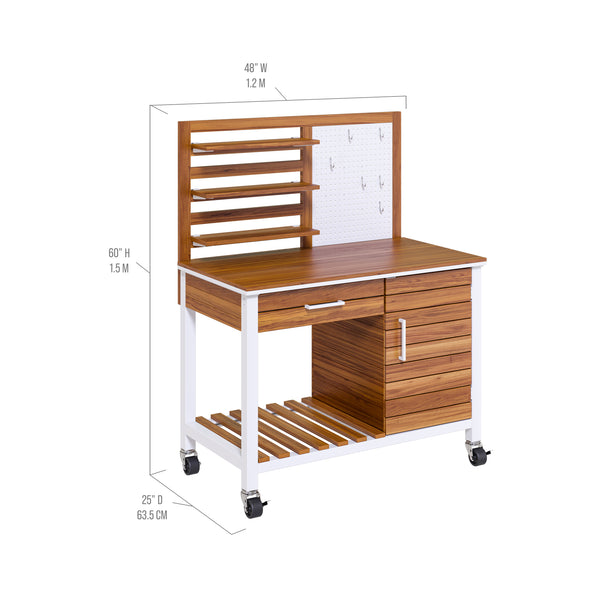 HOME Outdoor Acacia Wood Mobile Potting Bench