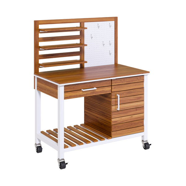 HOME Outdoor Acacia Wood Mobile Potting Bench