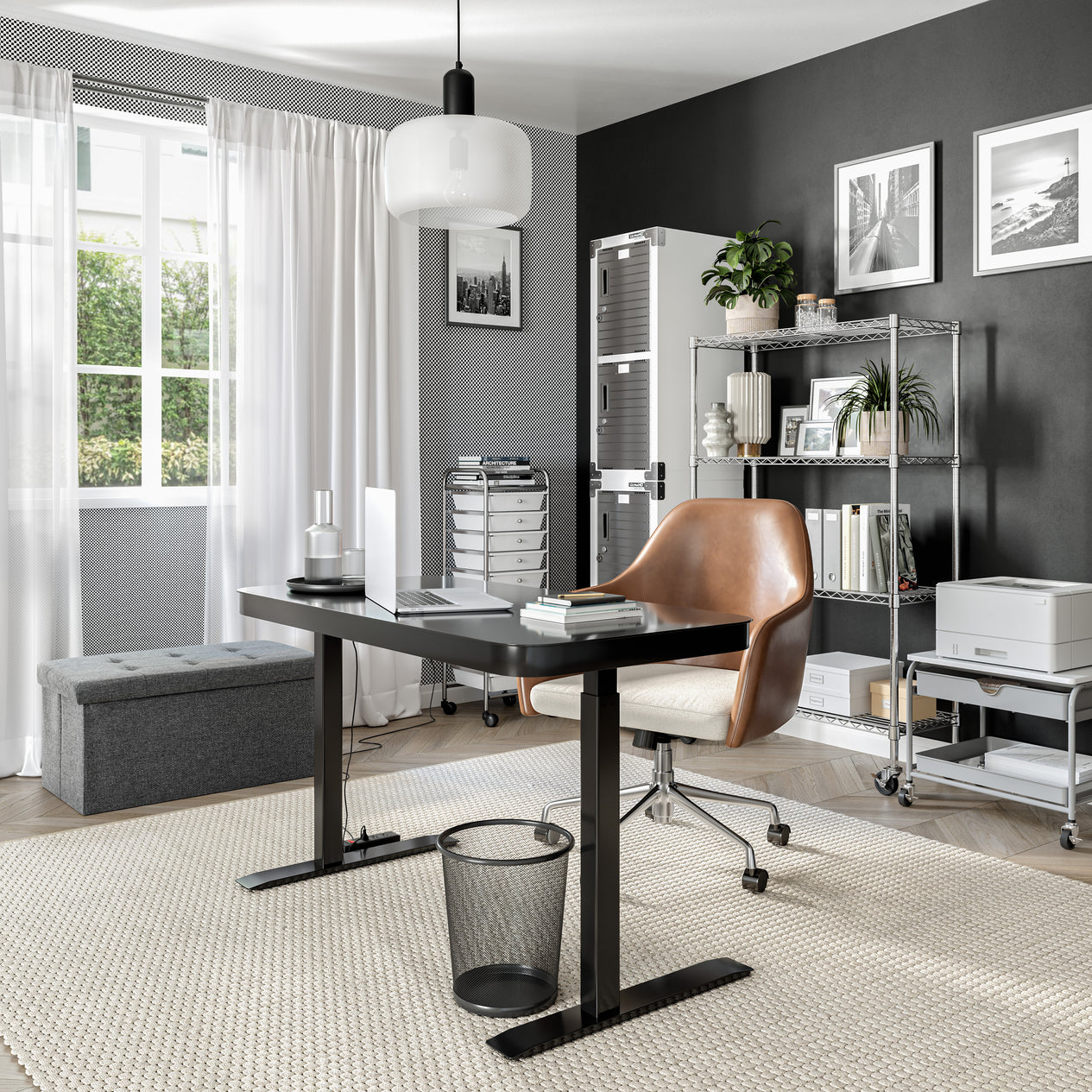 White organizer cart in home office