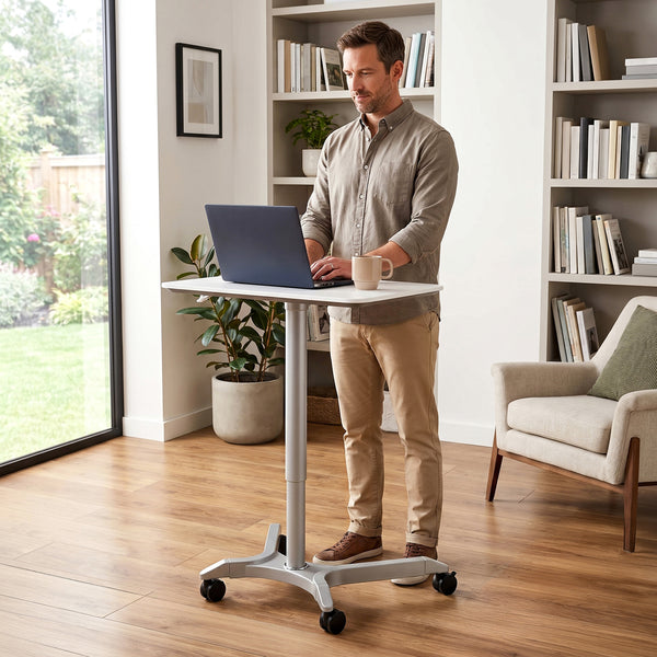 airLIFT® Premium Pneumatic Sit-Stand Mobile Desk Cart, White