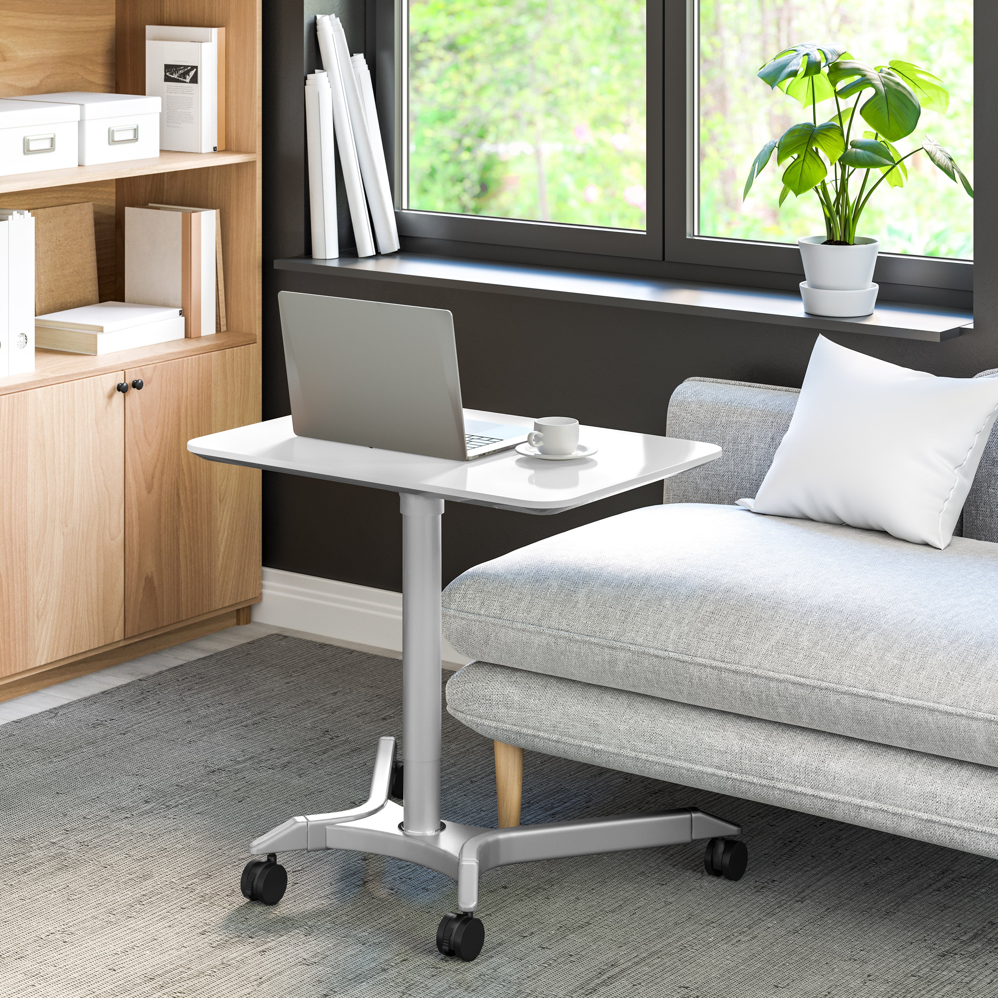 airLIFT® Premium Pneumatic Sit-Stand Mobile Desk Cart, White