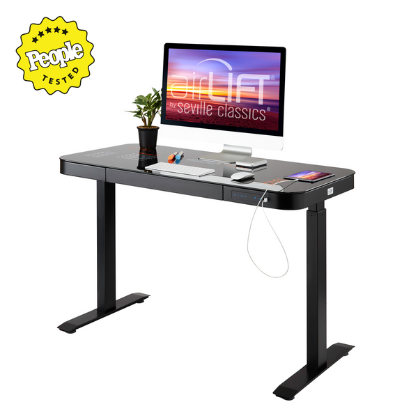 airLIFT® 48" Tempered Glass Top Electric Height Adjustable Desk, Jet Black