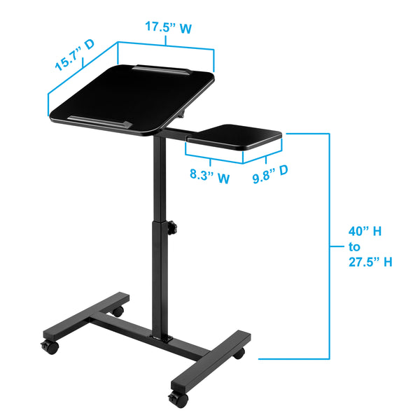 Tilting Mobile Desk Cart, Black