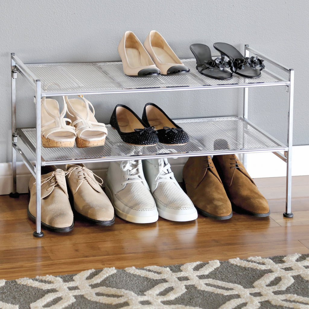 4-Tier Metal Mesh Shoe Rack, Silver – Seville Classics