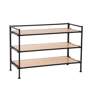 White oak shoe rack on white background