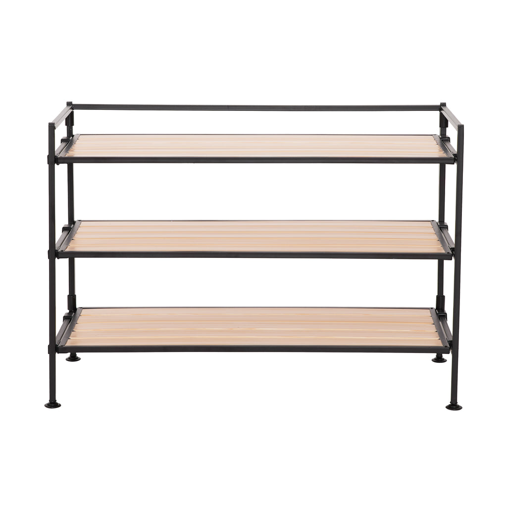 HOME 3-Tier Resin Slatted Shoe Rack, White Oak