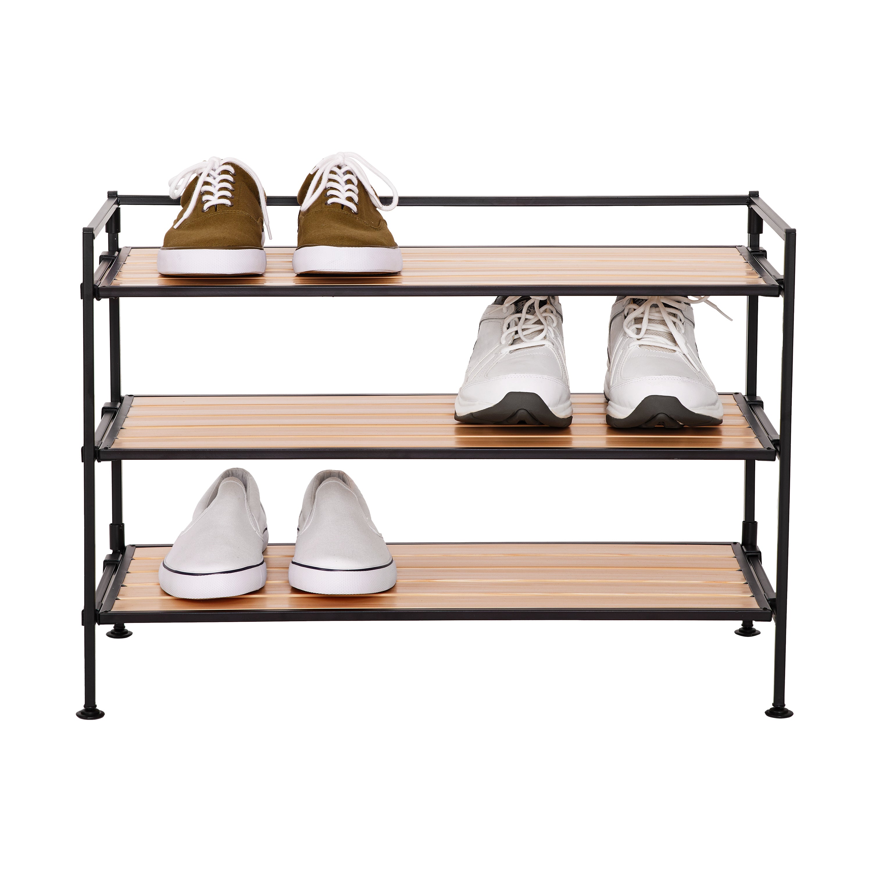 3-Tier Home Resin Slatted Shoe Rack White Oak