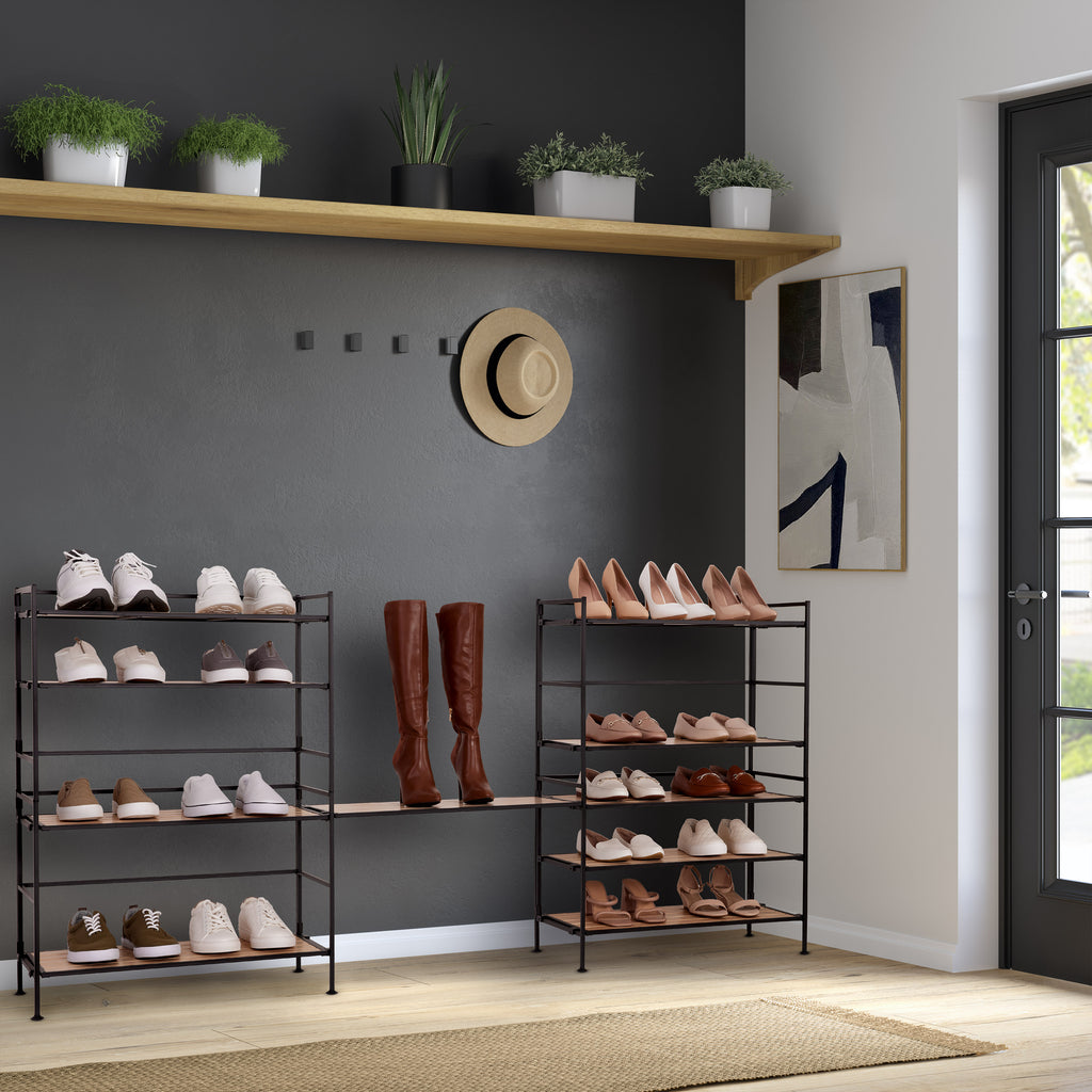 Graduated Shoe Rack HOME 3-Tier Resin Slatted Shoe Rack, White Oak