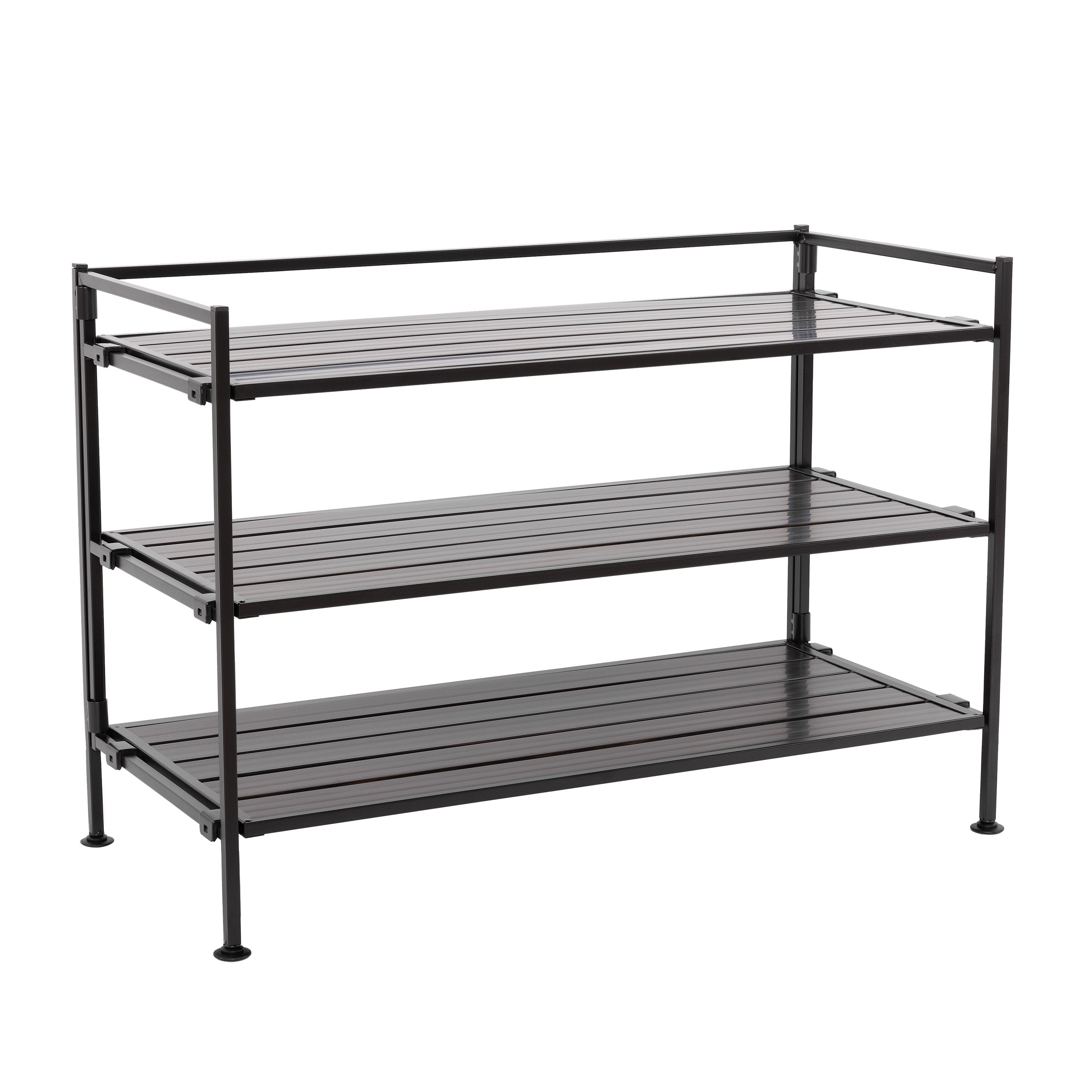 Stackable 12 Pair Metal and Plastic Shoe Rack, Black