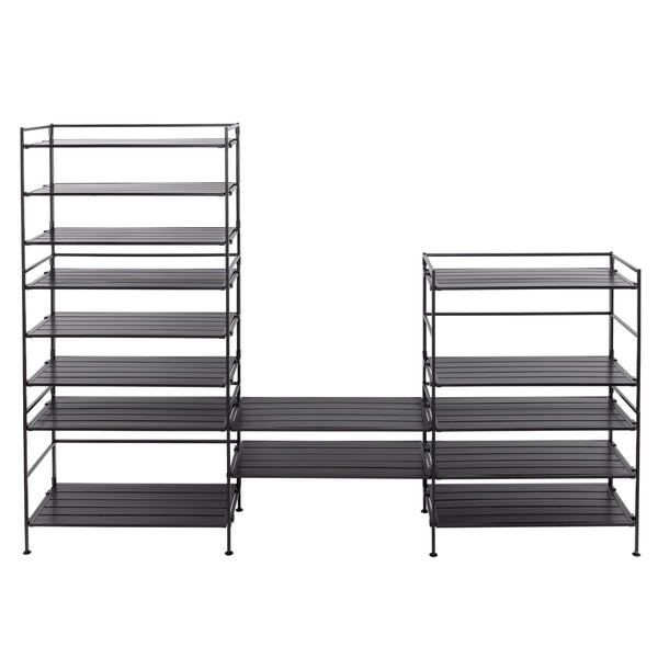 Multiple espresso shoe racks stacked and interlocked