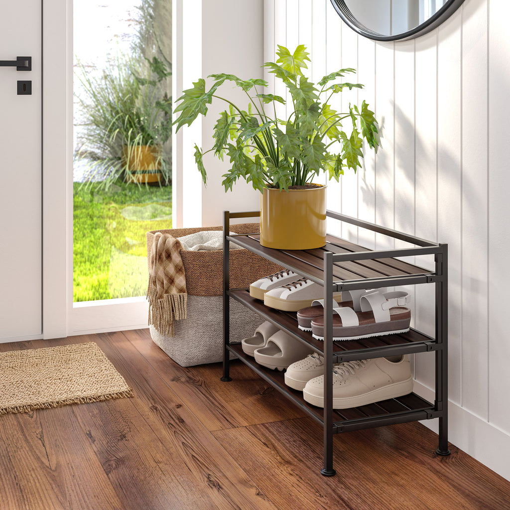 HOME 3-Tier Resin Slatted Shoe Rack