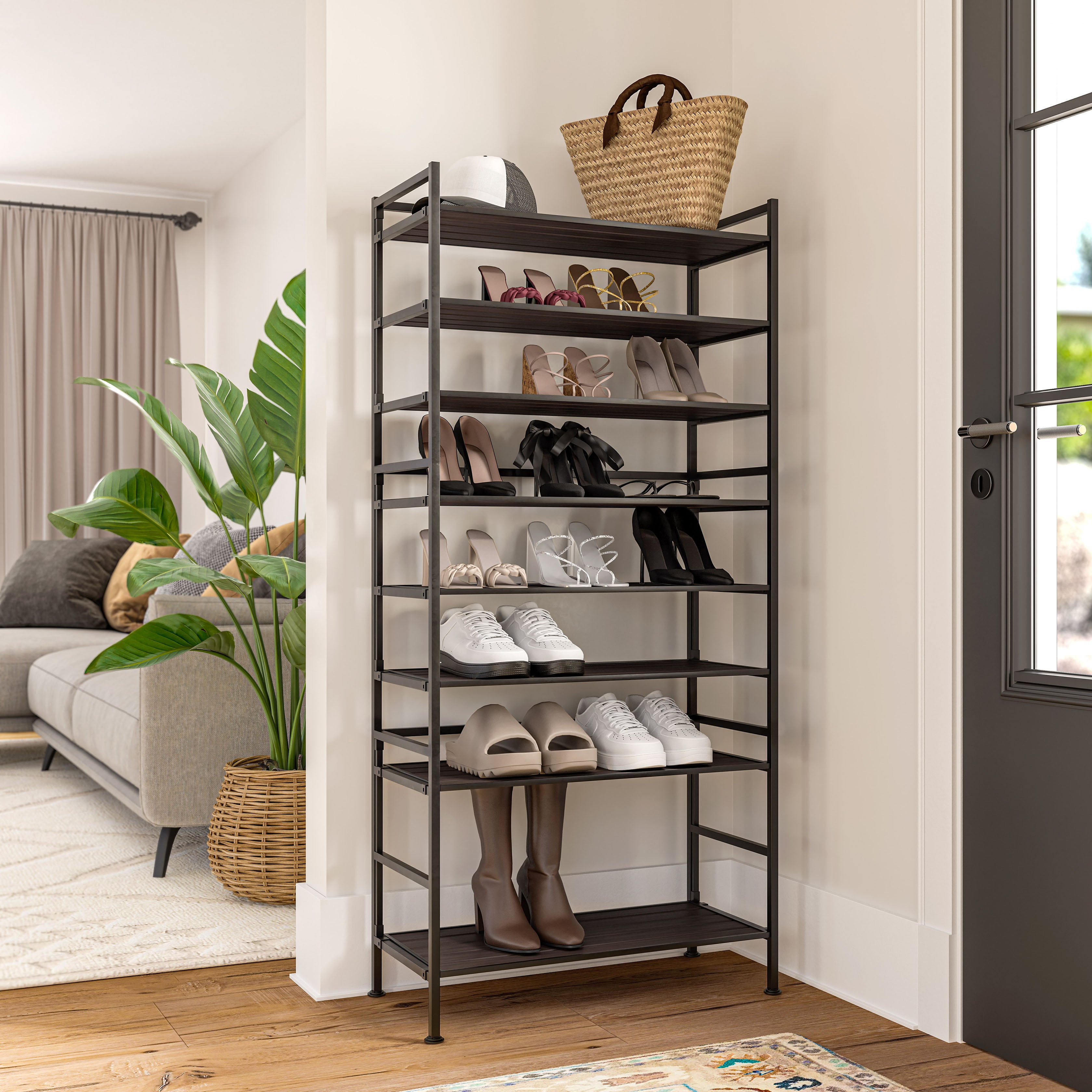 HOME 3-Tier Resin Slatted Shoe Rack, Espresso