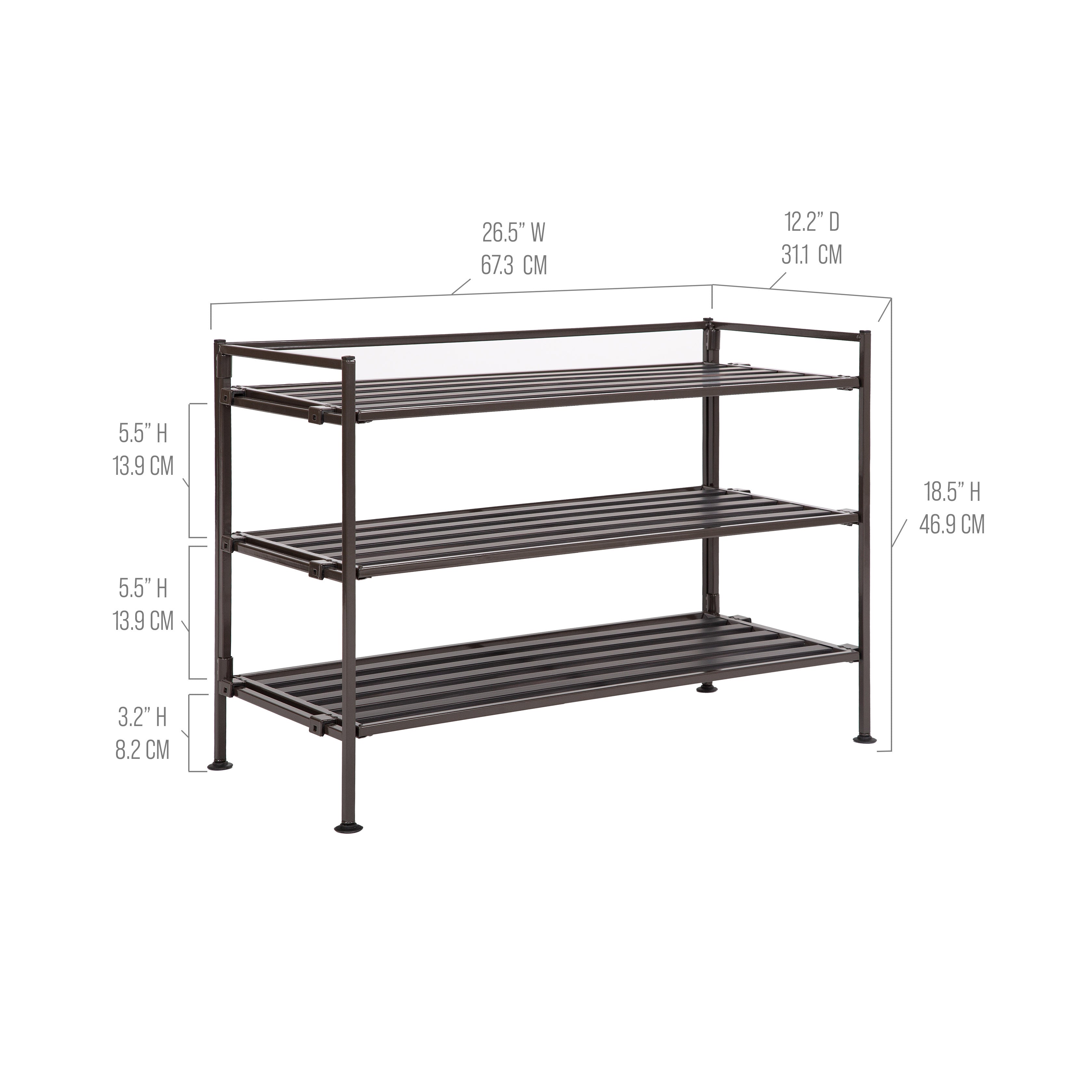 3-Tier Resin Slatted Shoe Rack, Espresso