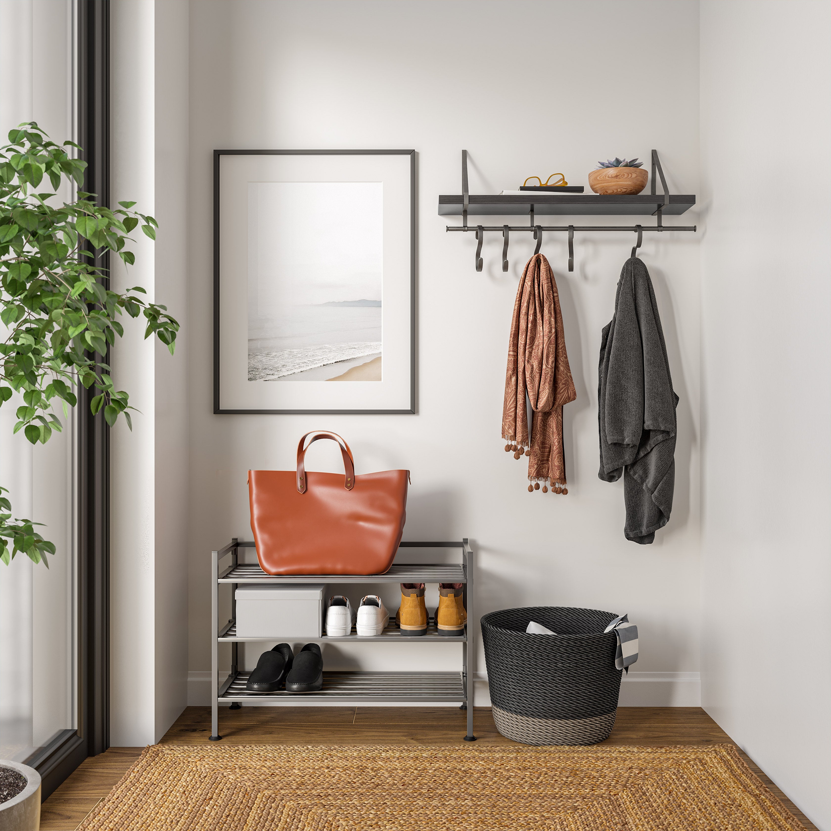 3-Tier Resin Slatted Shoe Rack, Ash Gray – Seville Classics