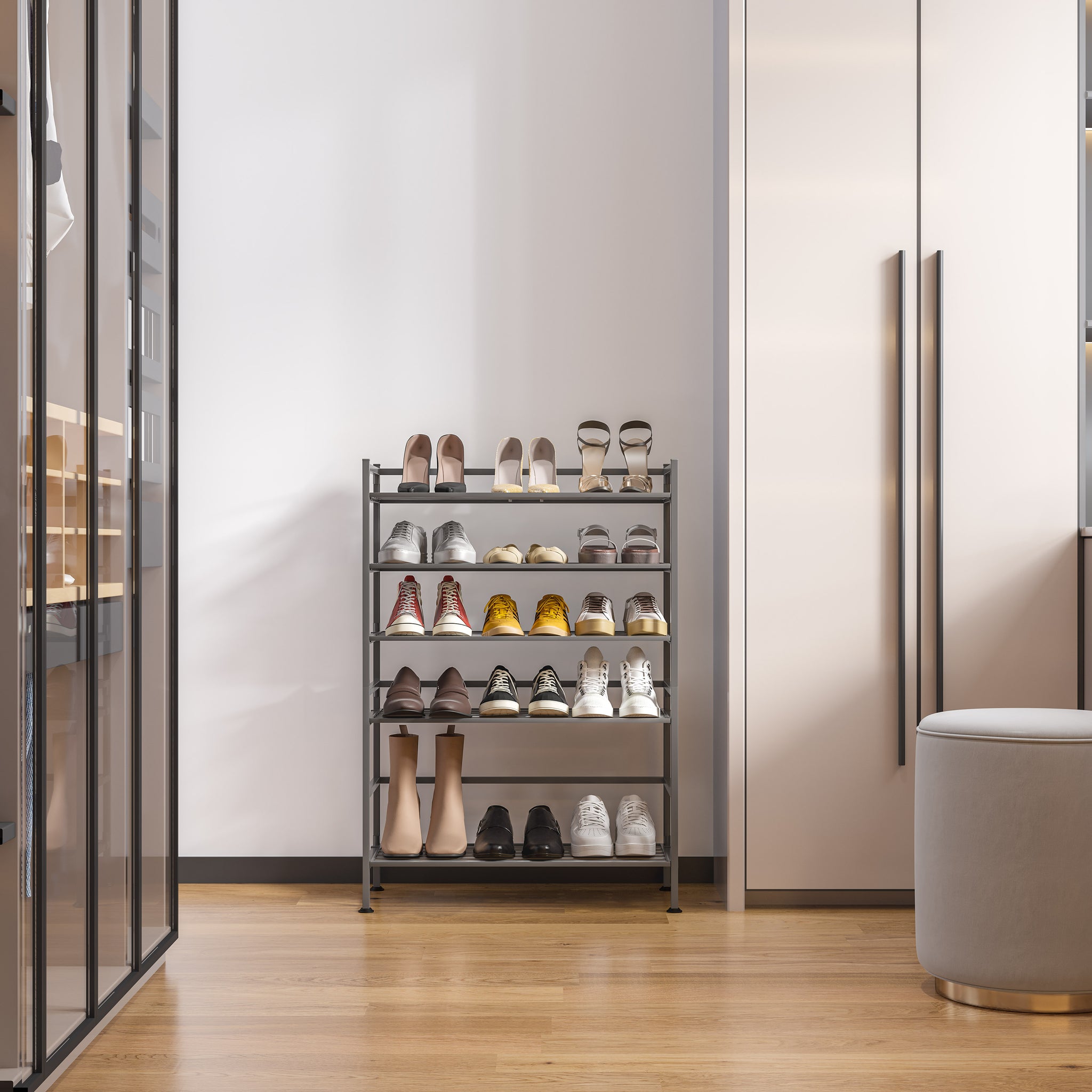 3-Tier Resin Slatted Shoe Rack, Ash Gray