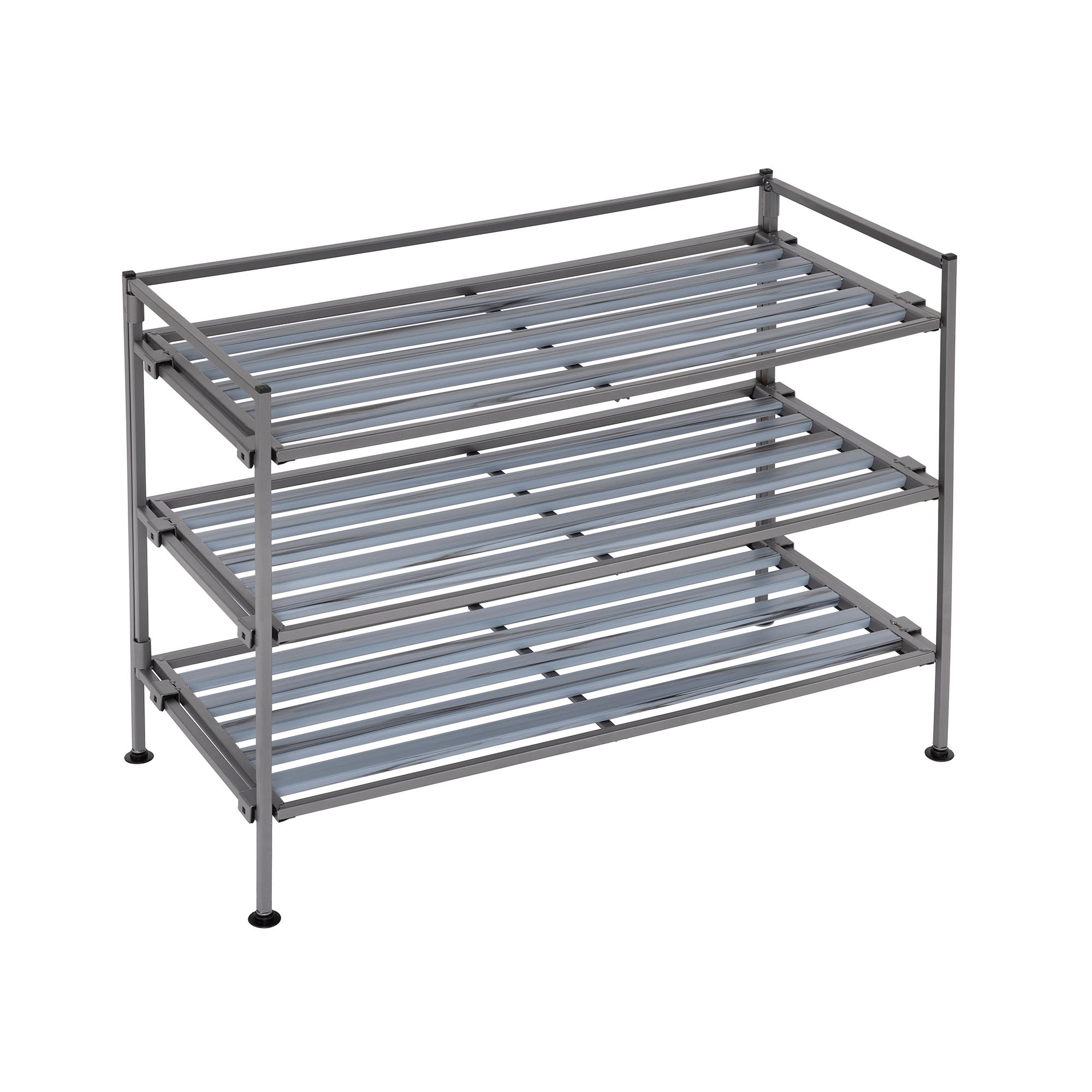 3-Tier Resin Slat Shoe Rack, Silver Mist