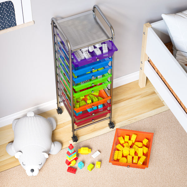 10-Drawer Organizer Cart, Translucent Multi-Color