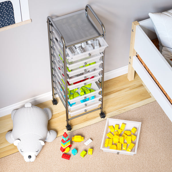 10-Drawer Organizer Cart, White