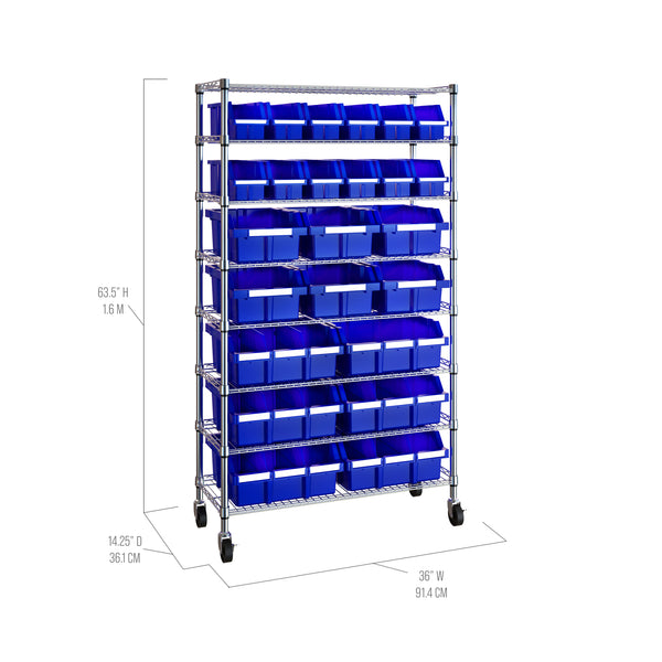 8-Tier NSF-Certified 24-Bin Rack, Blue