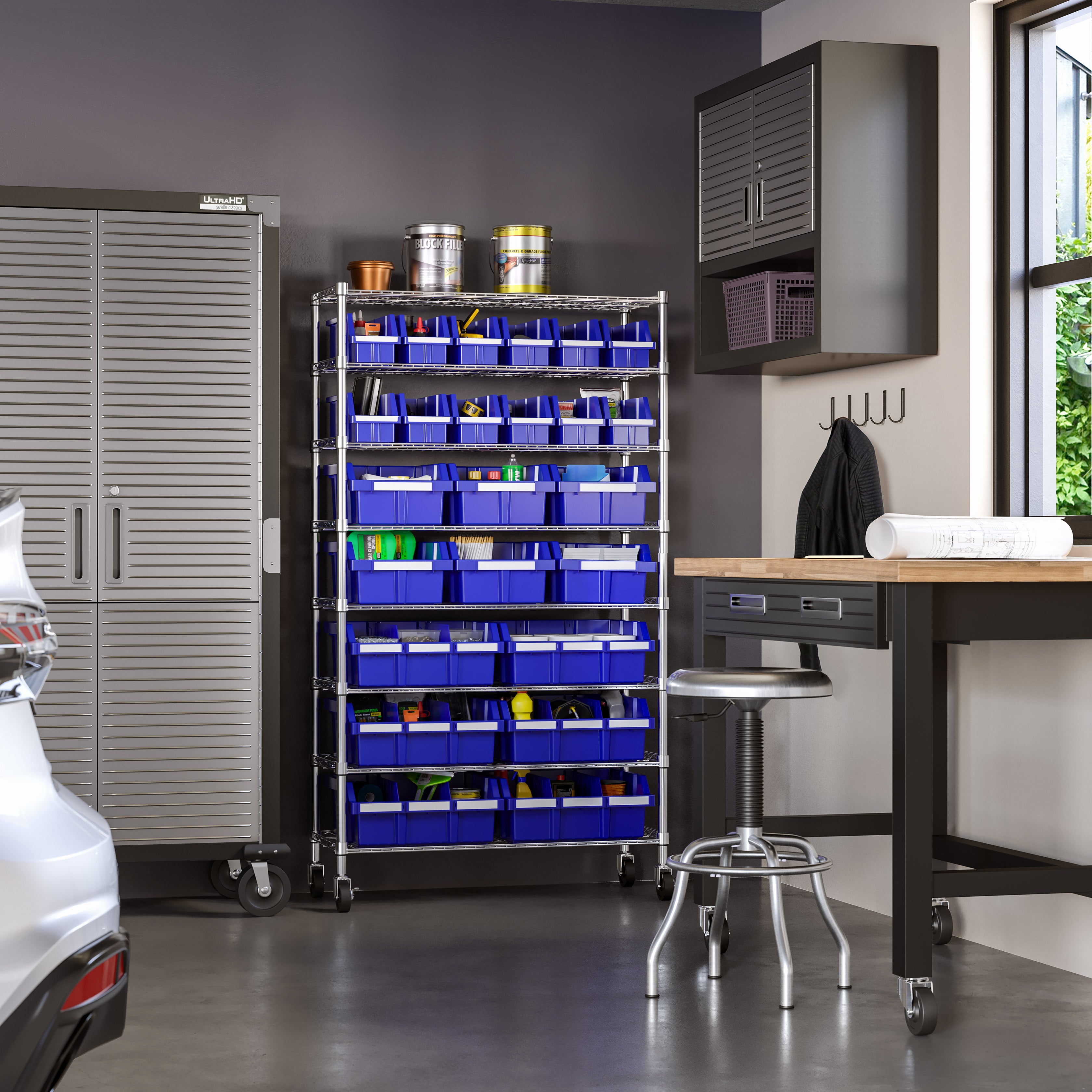 8-Tier NSF-Certified 24-Bin Rack, Blue