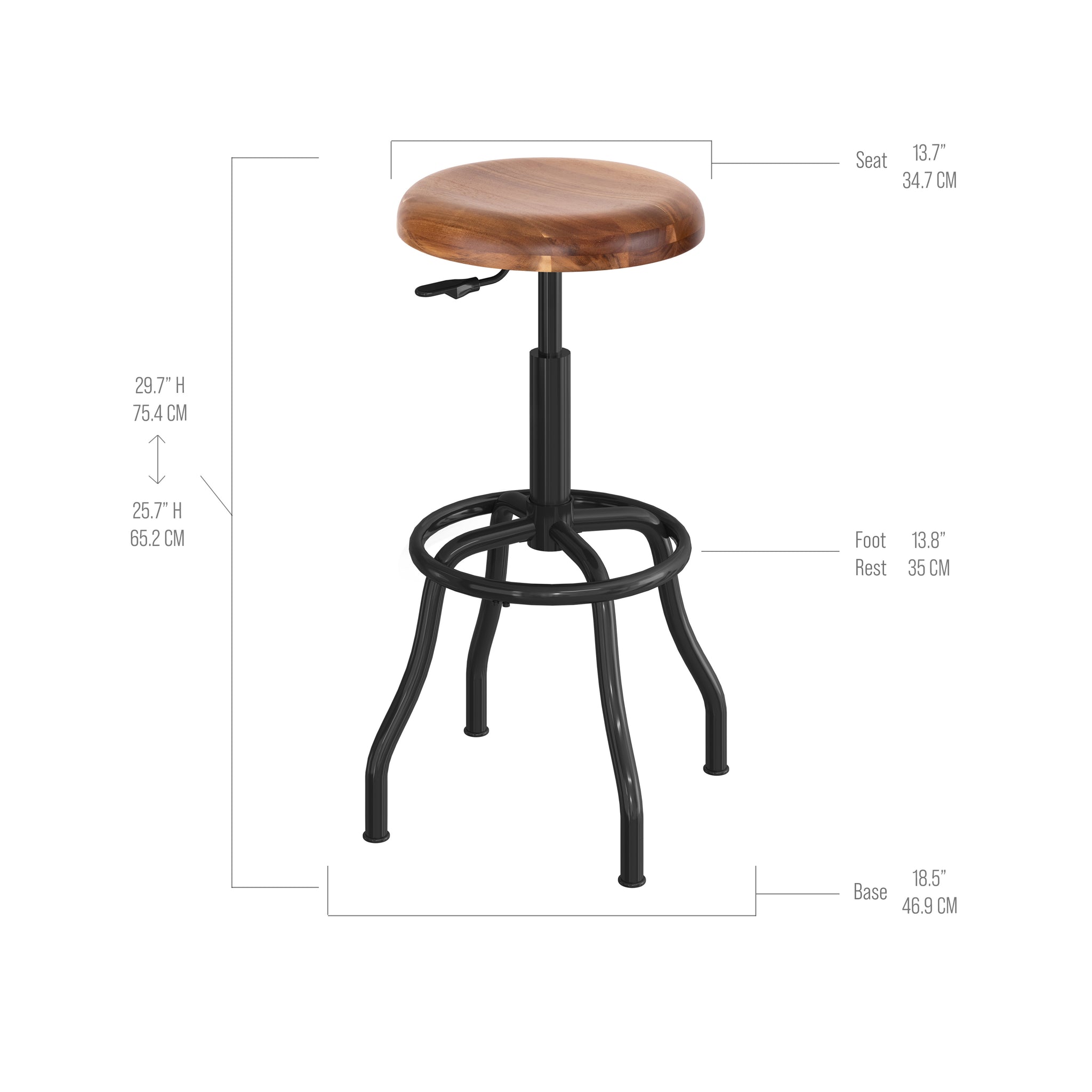 Acacia Wood Top Pneumatic Adjustable Work Stool