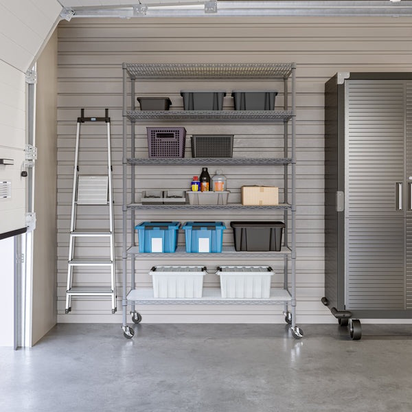 Granite shelf propped in garage