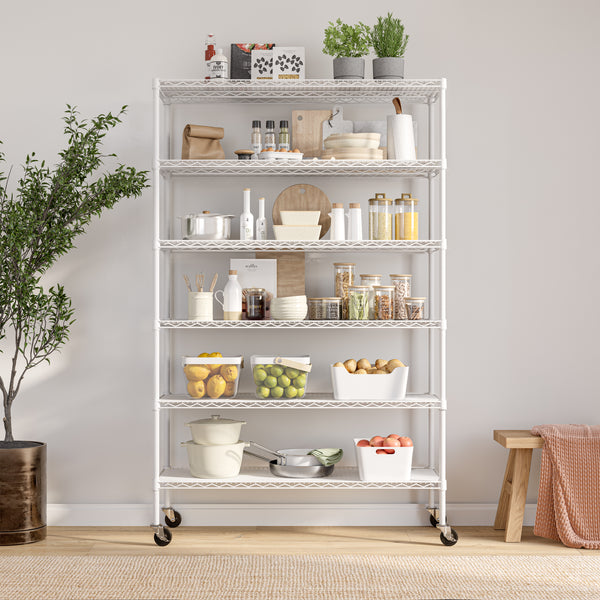 White shelf propped with kitchenware