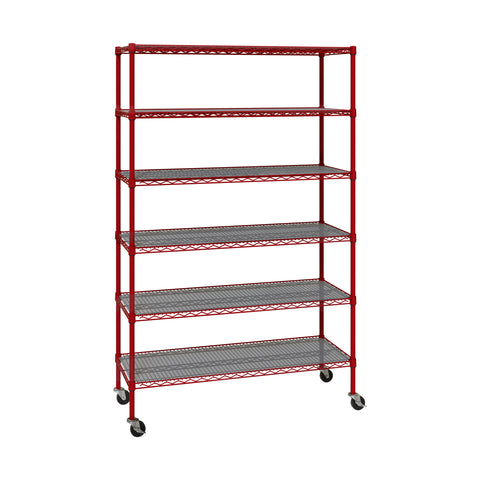 Angled red shelf on white background