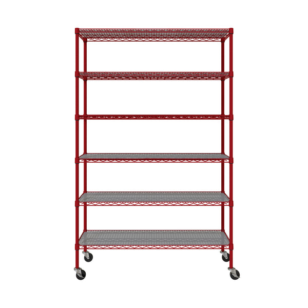 Front view of red shelf