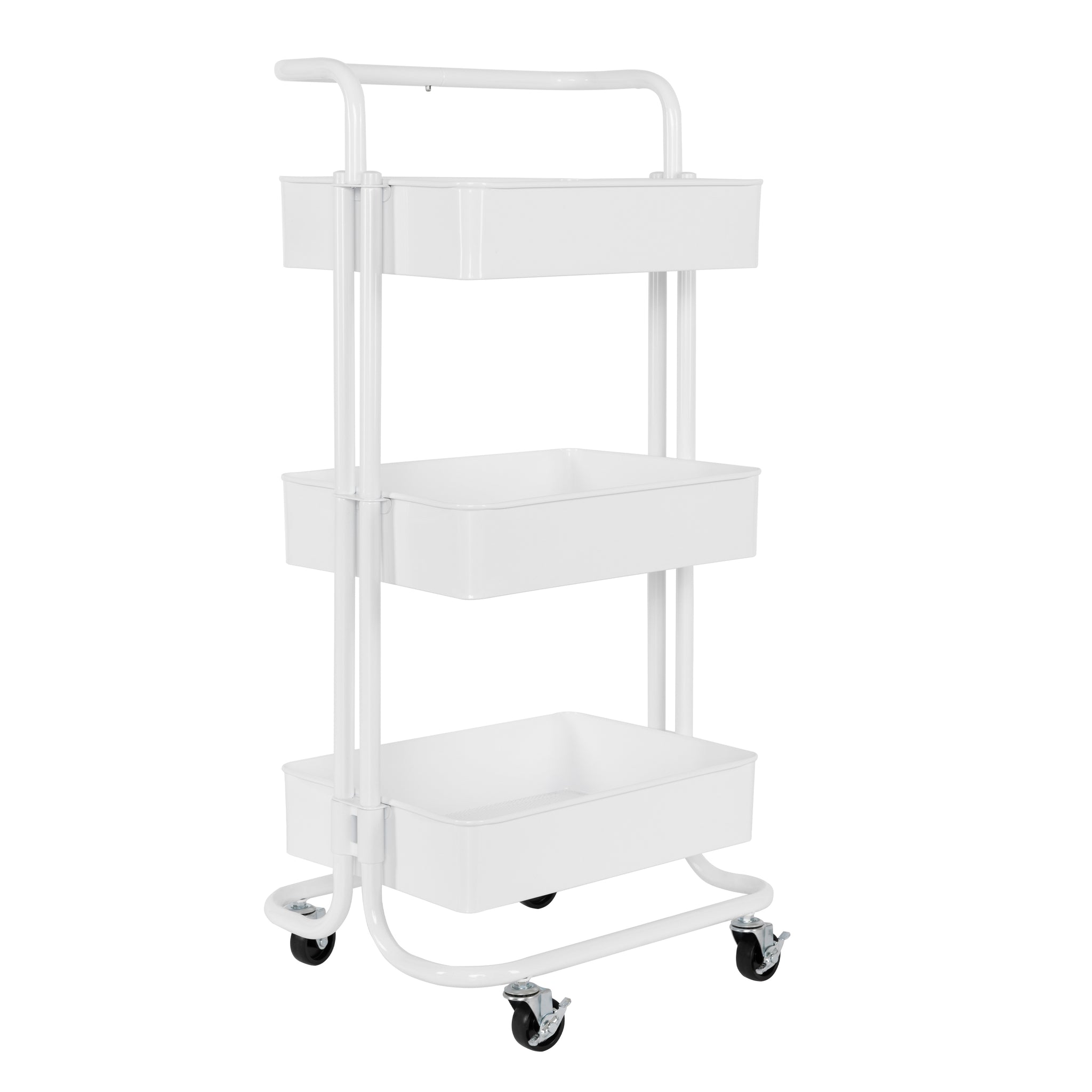 3-Tier Steel Cart with Handle, White