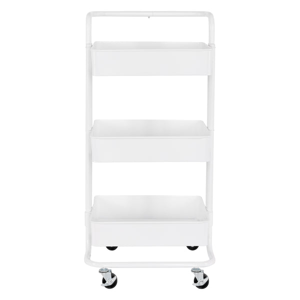 3-Tier Steel Cart with Handle, White
