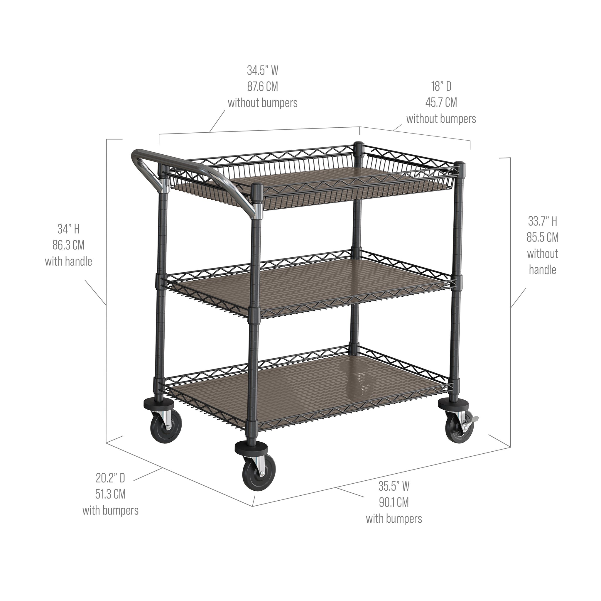 3-Tier NSF-Certified Utility Cart with Shelf Liners