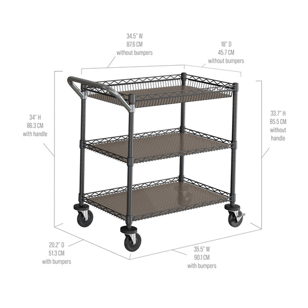 3-Tier NSF-Certified Utility Cart with Shelf Liners