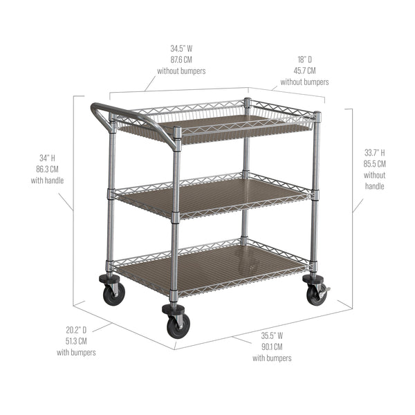 3-Tier NSF-Certified Utility Cart with Shelf Liners