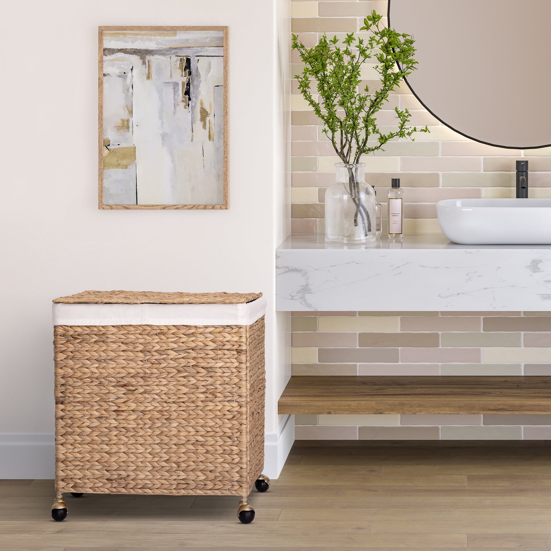 Seville Classics Handwoven Lidded Rolling Laundry Hamper - Thumbnail 4