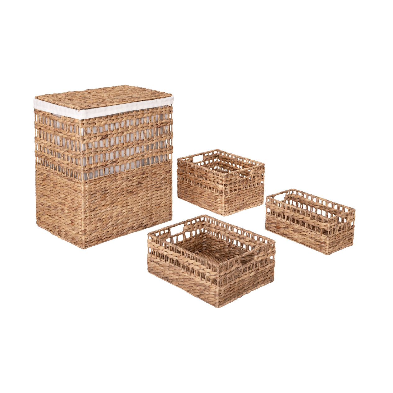 4-Piece Natural Water Hyacinth Handwoven Laundry Hamper and Basket Set