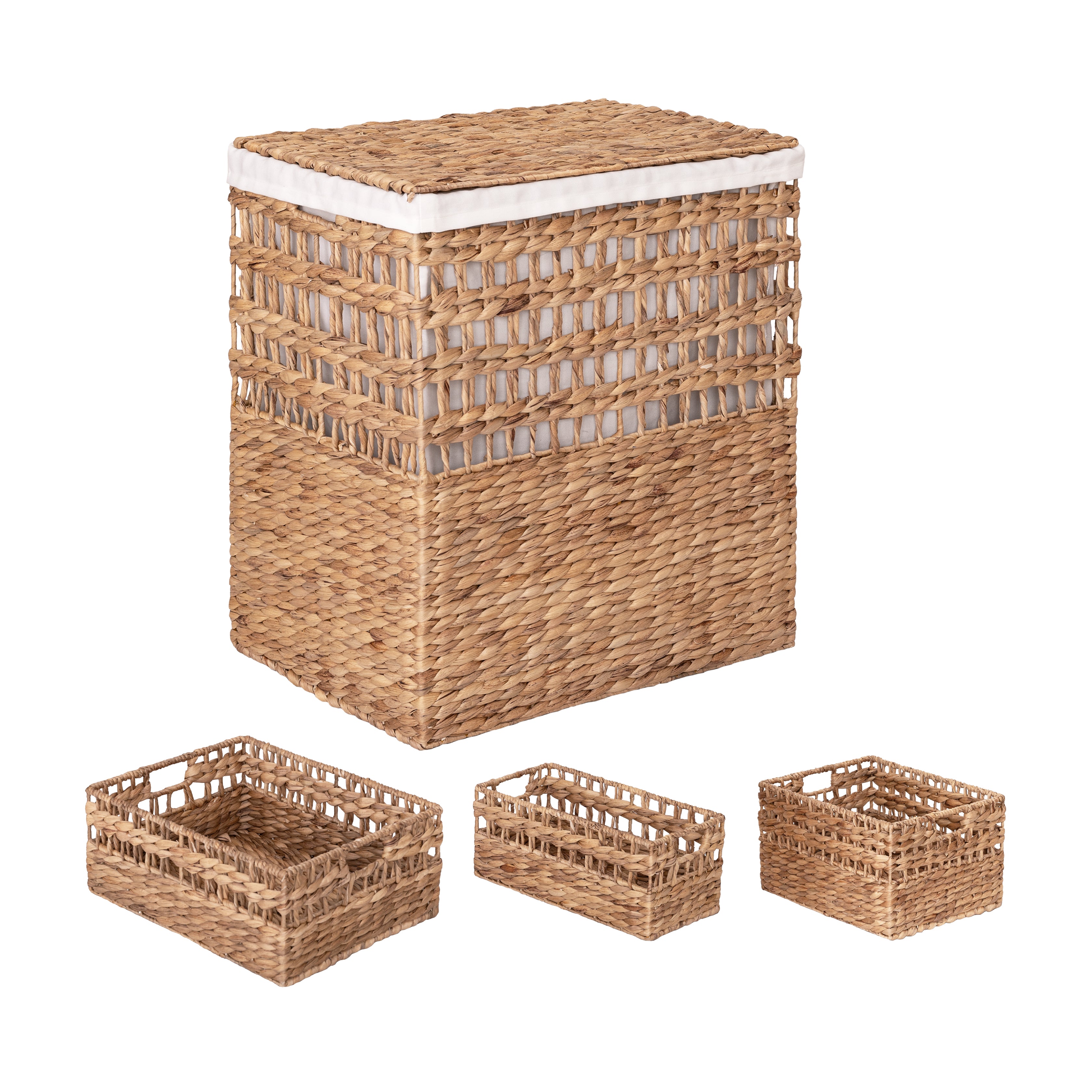 4-Piece Natural Water Hyacinth Handwoven Laundry Hamper and Basket Set