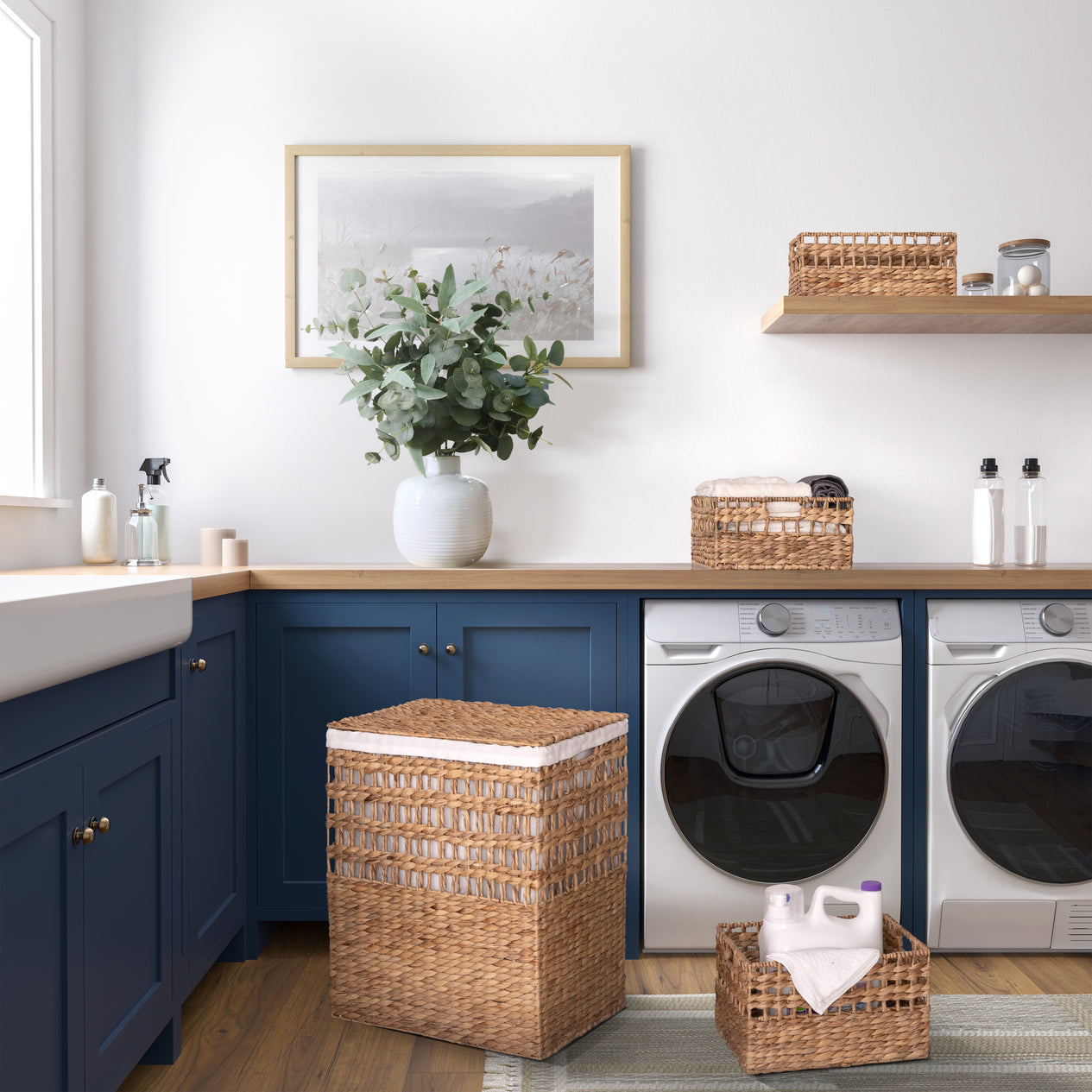 4-Piece Natural Water Hyacinth Handwoven Laundry Hamper and Basket Set