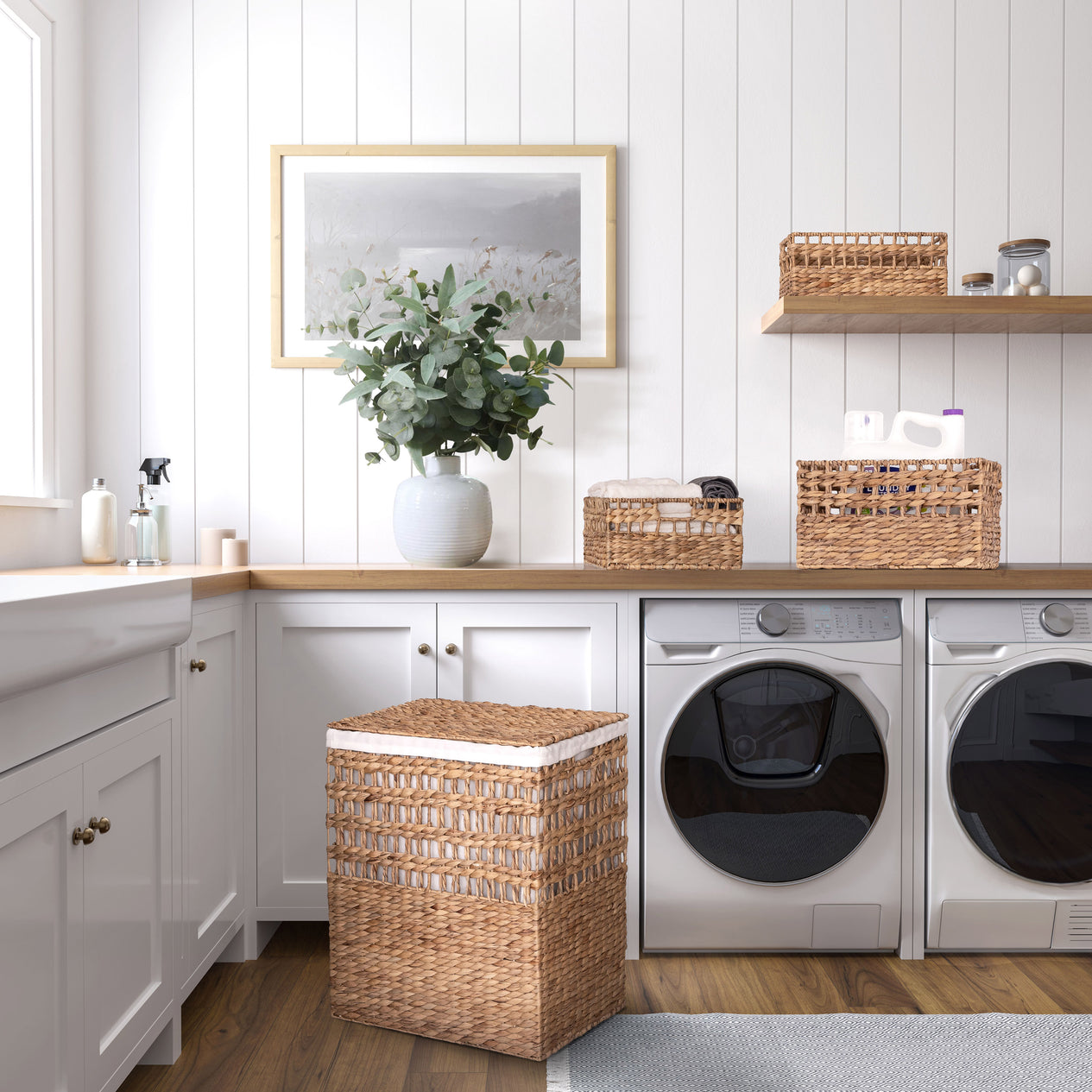 4-Piece Natural Water Hyacinth Handwoven Laundry Hamper and Basket Set